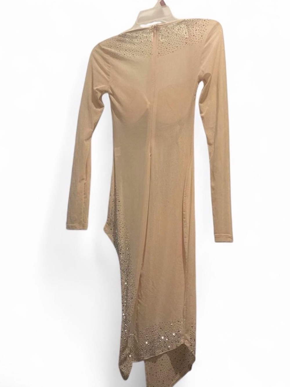 Nude stretch Mesh Rhinestone Cutout Bodycon Dress - Picture 7 of 7